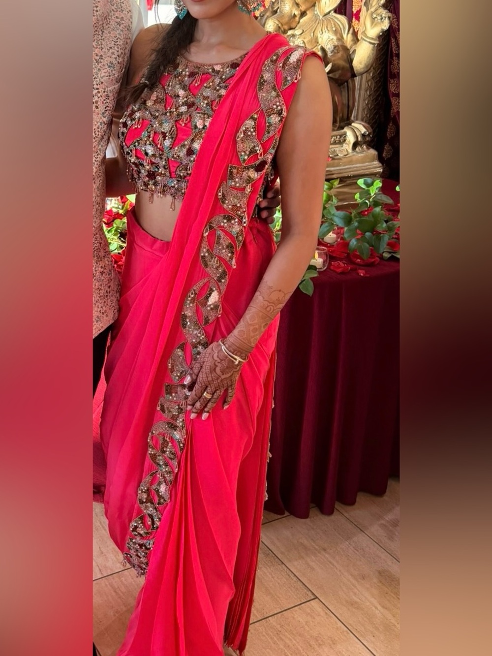 Embellished Hot Pink Saree with Sequin Border